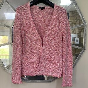 J. Crew Pink Bouclé Open-Front Cardigan